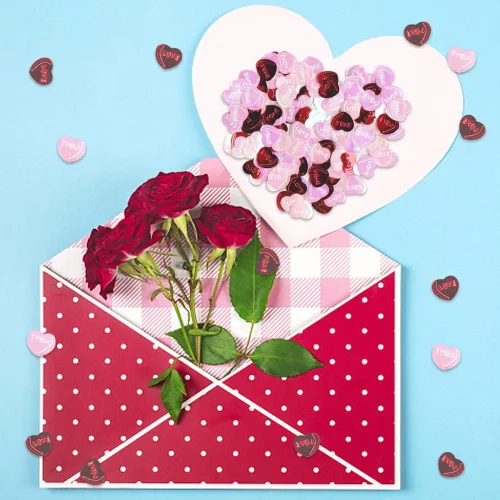 Vista 3 de Estivaux Confeti de corazón rojo y rosa para decoración de mesa, decoraciones de confeti de corazones de San Valentín, decoración de confeti