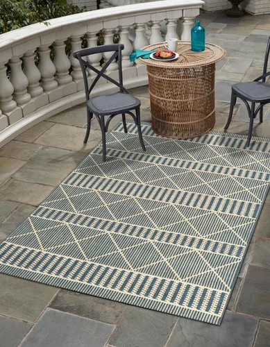 Vista 11 de Unique Loom Outdoor Trellis Collection - Alfombra de área - Dalyan (2 x 3 pies, rectangular, negro/natural)