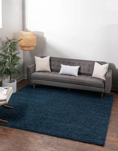 Rugs.com Über Cozy Solid Shag Collection Alfombra – 2 pies cuadrados alfombra de pelo largo azul zafiro perfecta para salas de estar, cocinas