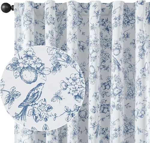 Vangao - Cortinas florales para dormitorio, color azul, opacas, 50 pulgadas