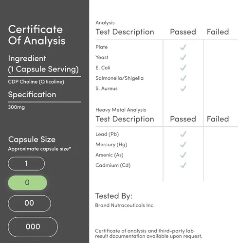 Vista 6 de Suplemento de CDP (citicolina), de grado farmacéutico, fabricadas en Estados Unidos (60 cápsulas de 300 mg)