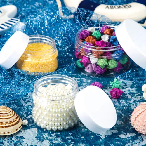 Vista 5 de SATINIOR 24 frascos de plástico transparente vacíos con tapas, recipientes de almacenamiento redondos de boca ancha para productos de belleza, crema