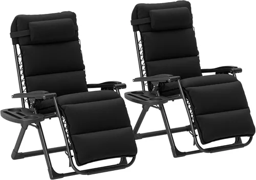 Outsunny Zero Gravity - Juego de 2 sillas reclinables plegables de gravedad cero, sillas de salón para exteriores con cojín extraíble, reposacabezas