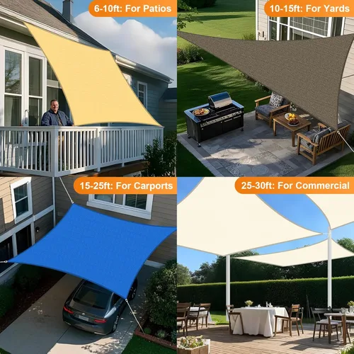 Vista 6 de Artpuch - Toldo rectangular tipo vela para sombra, borde curvado, grado comercial, 5.46 oz/yd², permeable, para exteriores, terraza, patio, tamaños
