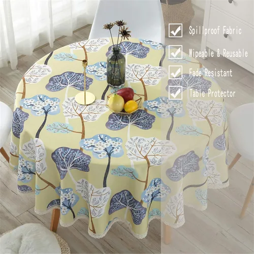 Vista 4 de Bettery Home Mantel impreso elegante resistente – Mantel de encaje de tela a prueba de derrames – Funda de mesa redonda para comedor, cocina