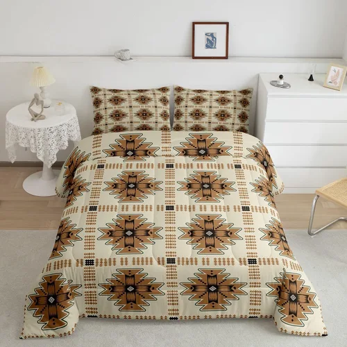 Vista 44 de Feelyou Juego de ropa de cama azteca, tamaño individual, juego de edredón con estampado azteca del suroeste del suroeste, edredón bohemio de vaquera