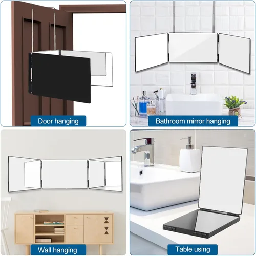 Vista 6 de Wentoma Espejo de visión de 360° para cortar y peinar el cabello, espejo de altura ajustable para aseo, maquillaje y afeitado, vidrio HD Negro