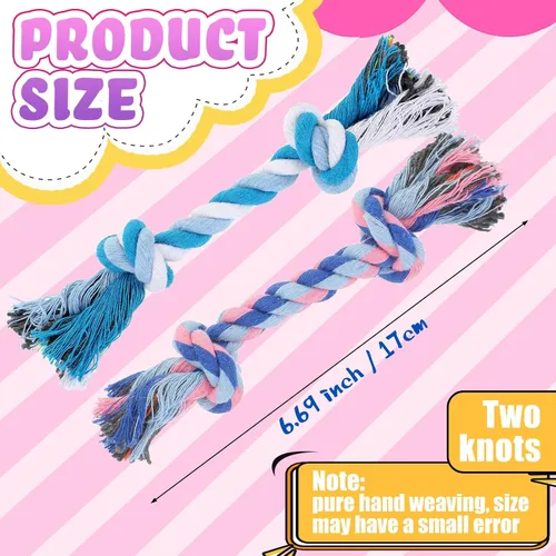 Vista 2 de Paterr Juguetes de cuerda para perros, juguetes multicolor para cachorros, juguetes de algodón para cachorros, juguetes para masticar cachorros