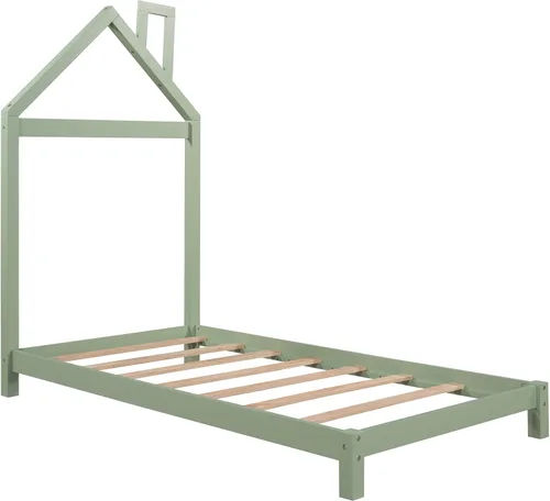 Vista 5 de Anwick Cama infantil de tamaño individual con cabecera en forma de casa, cama para niños pequeños con listones de madera maciza, marco de cama