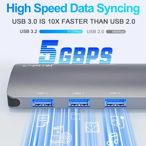 Vista 6 de Hub USB C de 10 Gbps, divisor USB C con pantalla de video de 4K a 60 Hz, carga de entrega de energía de 100 W, adaptador multipuerto USB 4 Hub