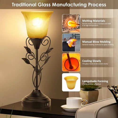 Vista 5 de Lámpara de mesa para dormitorio, lámparas de noche, juego de 2 puertos USB duales, 3 vías, regulable, control táctil, lámpara de mesita de noche