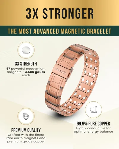 Vista 4 de MagnetRX® Pulsera de Cobre 3X Strength – Pulseras de Cobre 99.9% Puro para Hombres con Imanes – Cierre Plegable Premium y Longitud Ajustable