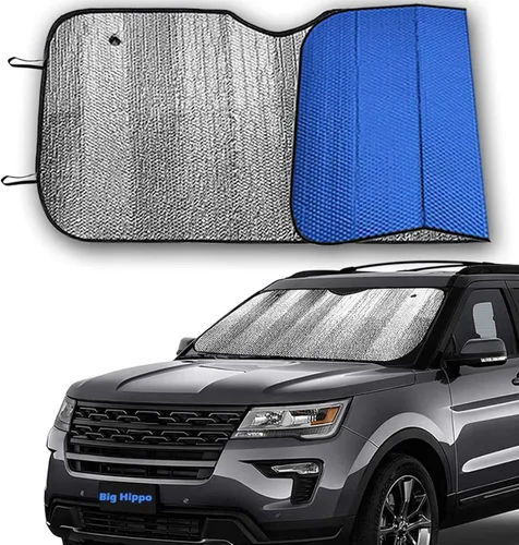Vista 9 de Big Hippo Parasol para parabrisas de automóvil, protección contra rayos UV, parasol para ventana delantera de automóvil, protector solar plegado