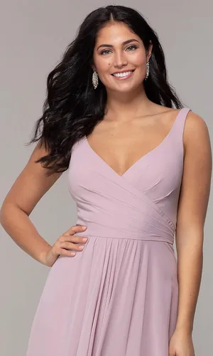 Vista 3 de MAGGCIF Women's V Neck Chiffon Bridesmaid Dresses for Women with Slit A Line Long Formal Evening Gown