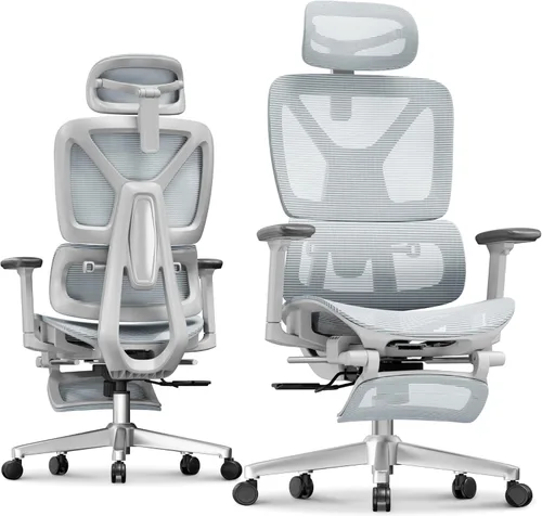 Vista 15 de FLEXISPOT ErgoX - Silla de oficina ergonómica premium con reposapiés, reposabrazos 3D ajustables, soporte lumbar dinámico, función de reclinación e