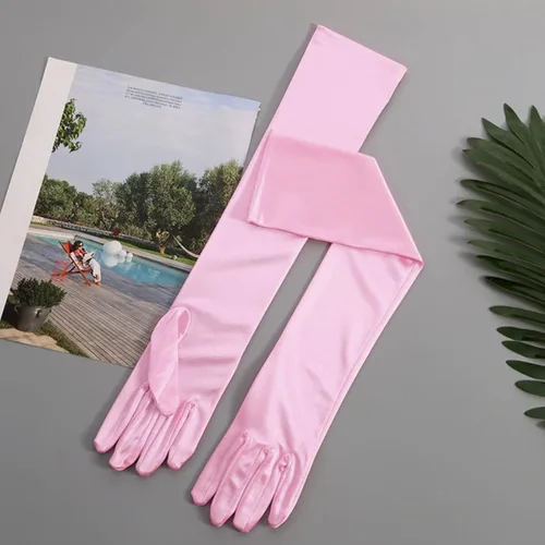 Vista 4 de Guantes largos de satén para mujer, longitud al codo, ópera de los años 20, guantes de baile nupcial para fiesta de noche, disfraz de ópera