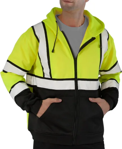 Vista 14 de sesafety Sudadera de alta visibilidad de clase 3 para hombre, sudadera con capucha, sudadera con capucha de seguridad de alta visibilidad, seguridad