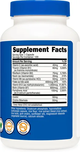 Vista 5 de Complejo de vitamina B de 0,015 oz, 240 cápsulas, con Vitamina C, complejo energético, 1 botella, 1
