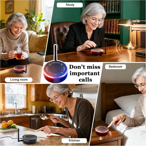 Vista 6 de PebblePulse Amplificador de timbre para teléfono celular, tono de llamada fuerte de 120 dB con alerta de flash LED, conexión automática Bluetooth