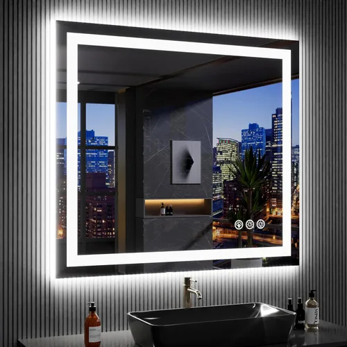 Vista 58 de LOAAO Espejo de baño LED de 72 x 32 pulgadas con luces, antiniebla, regulable, retroiluminado + iluminado frontal, espejo de tocador de baño
