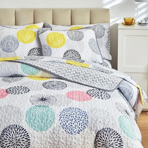 Vista 2 de UOZZI BEDDING Juego de edredón de 5 piezas para cama en una bolsa, colcha de lunares coloridos tamaño individual