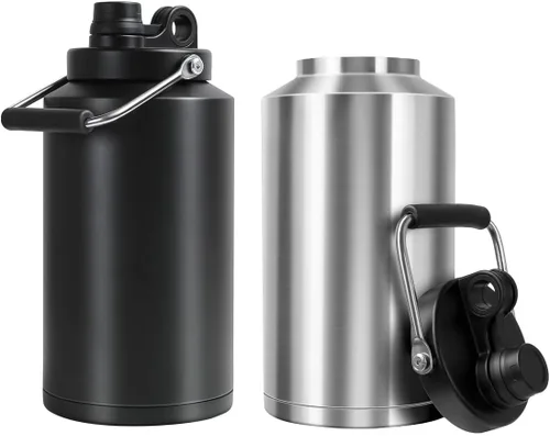 Vista 10 de Jarra de Agua de Galón, Botella de Agua Aislada, Jarra de 1 Galón con Asa, Botella de Agua Grande de Acero Inoxidable de 128 oz de Boca Ancha