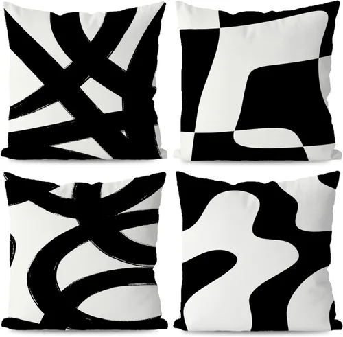Vista 23 de KEUSPI Fundas de almohada decorativas negras y beige, juego de 4 fundas de almohada negras para sofá, decoración del hogar, estilo boho moderno