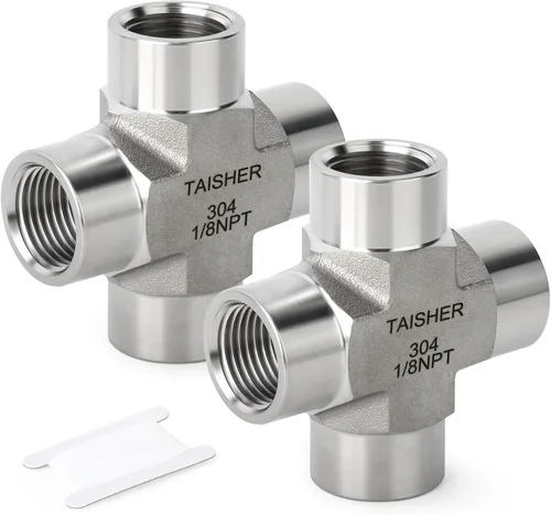 Vista 45 de TAISHER 1 piezas de forja de acero inoxidable 304 accesorios de tubería de 4 vías, accesorios de tubería hembra NPT de 1/2 "x 1/2" x 1/2