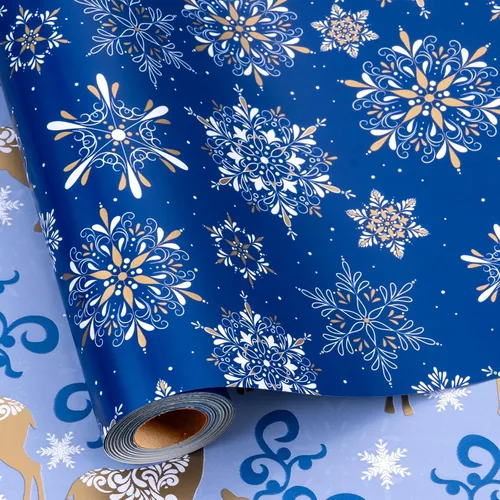 Vista 18 de MAYPLUSS - Rollo de papel de regalo para Navidad - mini-rollo, 17 pulgadas x 120 pulgadas por rollo - 3 diferentes diseños navideños en negro