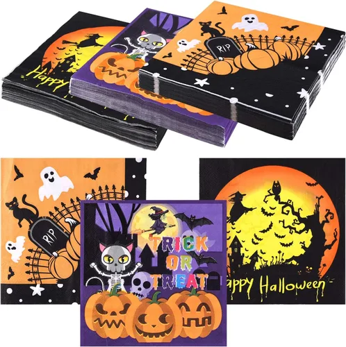 ASTARON Paquete de 60 servilletas de Halloween de 13 x 13 pulgadas, servilletas de papel desechables para decoración de mesa de Halloween,