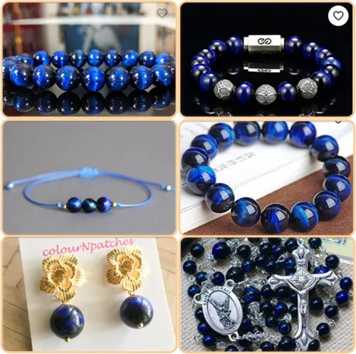 Vista 5 de GEM-Inside Cuentas sueltas de gemas de ojo de tigre azul lapislázuli de 8mm (0.31 pulgadas) color teñido redondas de cristal energético