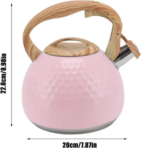 Vista 7 de Hervidor de té, tetera de acero inoxidable de 3 litros, estufa doméstica silbante, tetera versátil para estufa (9.1 in-rosa)