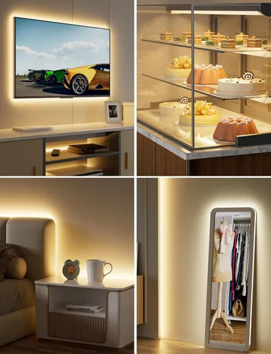 Vista 7 de MIWISE Tira de luces LED USB 5V, tira de luz LED COB súper brillante de 2700K blanco cálido con interruptor regulador táctil, cinta de luz regulable