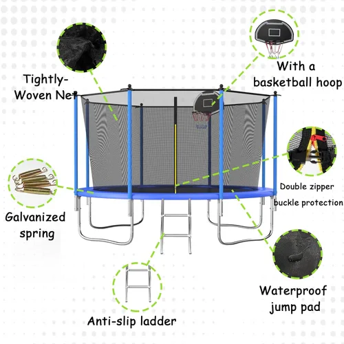 Vista 7 de Tranpoline 10FT 12FT 14FT 16FT Tranpoline for Kids with Safety Enclosure Net Recreational Tranpoline for Adults ASTM Approval Backyard Outdoor