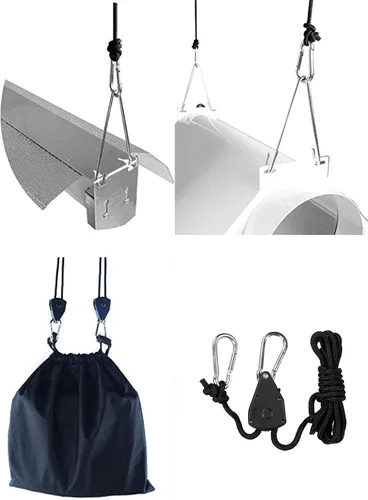 Vista 4 de Zazzy 6 pares de ganchos ajustables de cuerda de 0,3 cm para luz de cultivo, gancho de cuerda resistente con trinquete y correa de amarre de carga