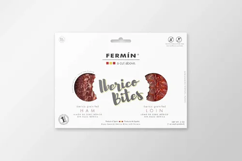 Fermín a Cut Above " Iberico Bites " (Jamón ibérico de grano "Estilo tallado a mano" y lomo ibérico de grano alimentado) 2 oz (2)