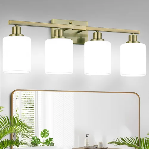 Vista 11 de MOKATNG Juego de 2 apliques de pared para baño, luces de tocador modernas negras con pantalla de vidrio blanco, lámpara de pared de baño