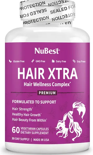 Vista 8 de Hair Xtra - Vitamina para el crecimiento del cabello más rápido - Cápsulas veganas para el crecimiento del cabello - Espesamiento del cabello