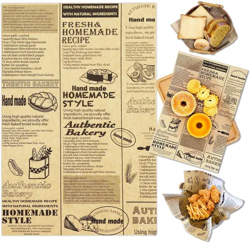 Vista 15 de OTOPETE 300 piezas de hojas de papel para alimentos, hojas de papel a prueba de grasa de 10"x10", papel kraft de tres patrones, forro para cesta