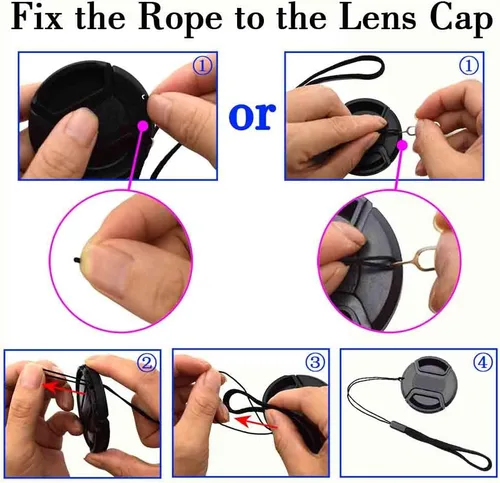 Vista 6 de Paquete de 5 tapones elásticos para lentes que evitan que se pierda la tapa del objetivo, compatible con cámaras réflex digitales