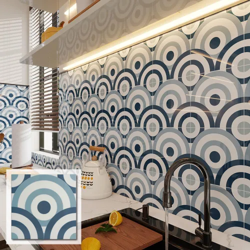 Vista 9 de COLAMO LUXURY Swatch - Azulejo despegable y adhesivo azul brillante, autoadhesivo para salpicadero de cocina para pared de acento, azulejo de pared