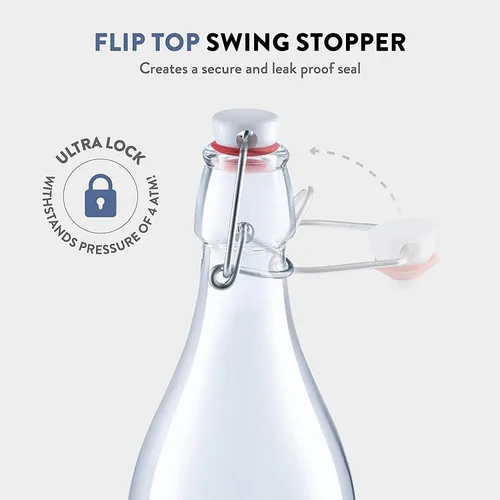 Vista 2 de Bormioli Rocco 4.25 Oz Square Swing Top Bottles (Set of 4) - Leakproof & Airtight Storage Jars with Clamp Lids, Clear Reusable Bottles, Glass Drink