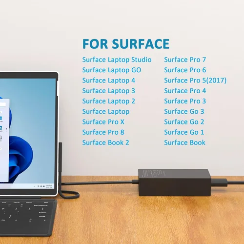 Vista 2 de Cargador Surface Pro de 65W para Microsoft Surface Laptop Pro X, 9, 8, 7+, 7, 6, 5, 4, 3 Windows Surface Laptop 5, 4, 3, 2, 1, Studio, Surface Book