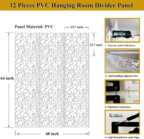 Vista 2 de Lchen - Divisor de habitación colgante, 12 piezas, panel de seguridad de PVC, pájaros, flores, para sala, comedor, estudio, sala de estar