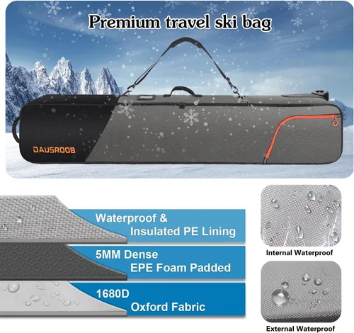 Vista 4 de Snowboard Bag with Wheels, Fully Padded Ski Bag for Air Travel 1680D Waterproof Fabric, Rolling Ski Travel Bag for Flying, Durable, Large Capacity