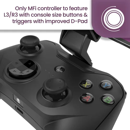 Vista 4 de Rotor Riot Controlador de gamepad certificado MFI para iPhone con cable con compatibilidad L3 R3 paso de energía a través de la carga almohadilla D