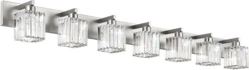 Vista 11 de Aipsun Accesorios de iluminación de tocador de baño, luces de tocador de cristal para baño, 2 luces, accesorios de iluminación de pared de acero