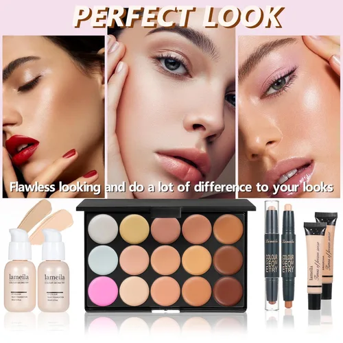 Vista 4 de Juego de maquillaje para mujeres, kit completo de maquillaje para adolescentes, mujeres, paleta de sombra de ojos, base de brillo de labios
