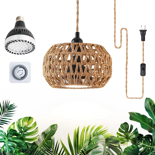 Luces de cultivo para plantas de interior, luz bohemia para plantas, con temporizador de 24 horas y cable de alimentación de 15 pies, luces