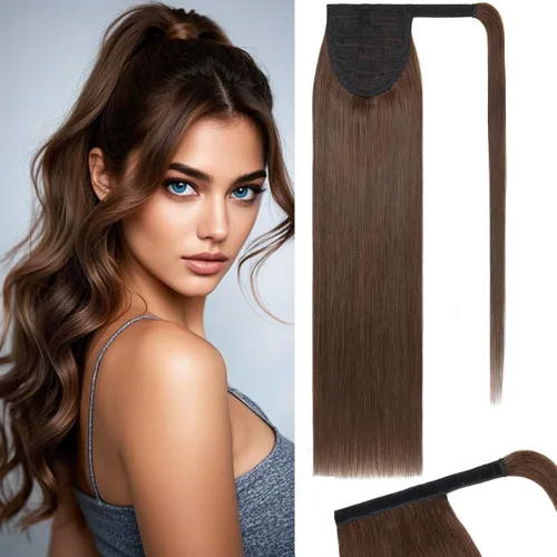 Vista 18 de Rich Choices Extensión de cola de caballo con clip de garra, cabello humano real, una pieza, extensiones de cabello largo Remy para mujer, #18P613
